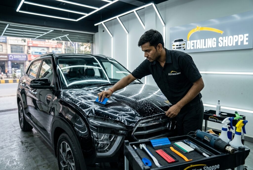 PPF applicator doing PPF on car