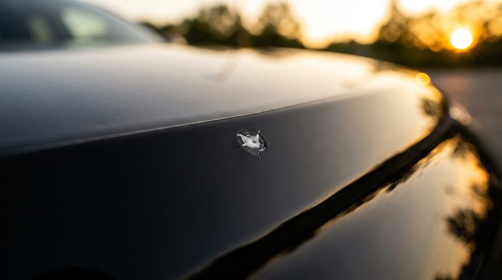 Stone chipping on a PPF panel on car